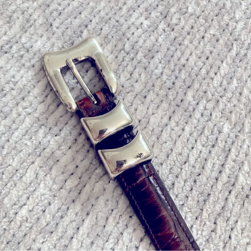 Vintage Crook‎ Horn Bella Croc Brown Leather Belt Size 34 Handmade USA 90s Y2K